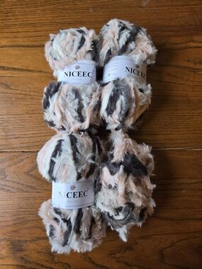 3 1/2 Plush Fur Yarn Skeins in Peach, Cream & Gray